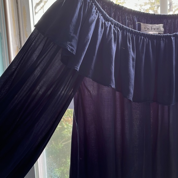 Velvet by Graham & Spencer Navy Blue Off-Shoulder Ruffle Peasant Top - Picture 3 of 5
